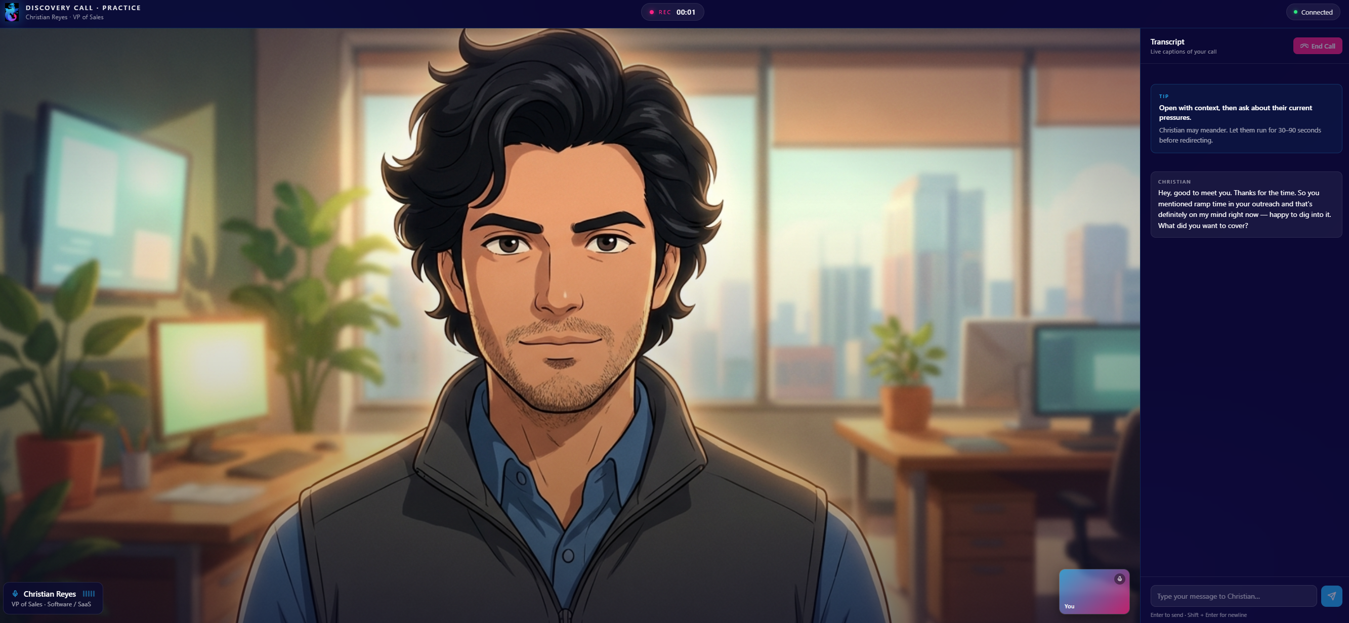 SPAR live discovery call practice with AI buyer persona